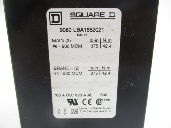 SQUARE D 9080LBA1652021 SER. C 600V 760A NSMP