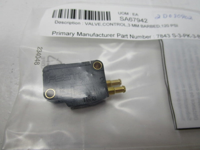 FESTO S-3-PK-3-B MICRO STEM ACTUATED VALVE * NEW IN FACTORY BAG *