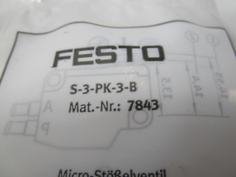 FESTO S-3-PK-3-B MICRO STEM ACTUATED VALVE * NEW IN FACTORY BAG *