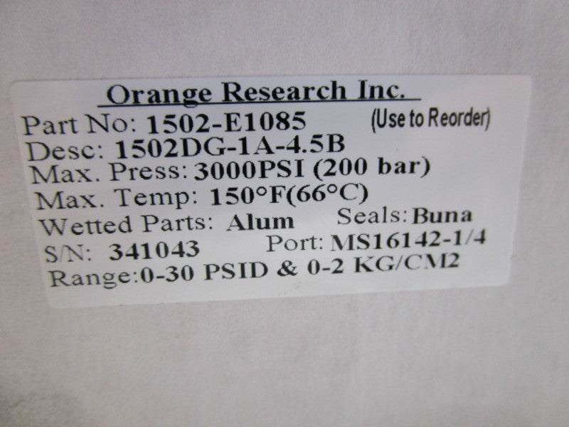 ORANGE RESEARCH 1502-E1085 0-30PSI NSMP
