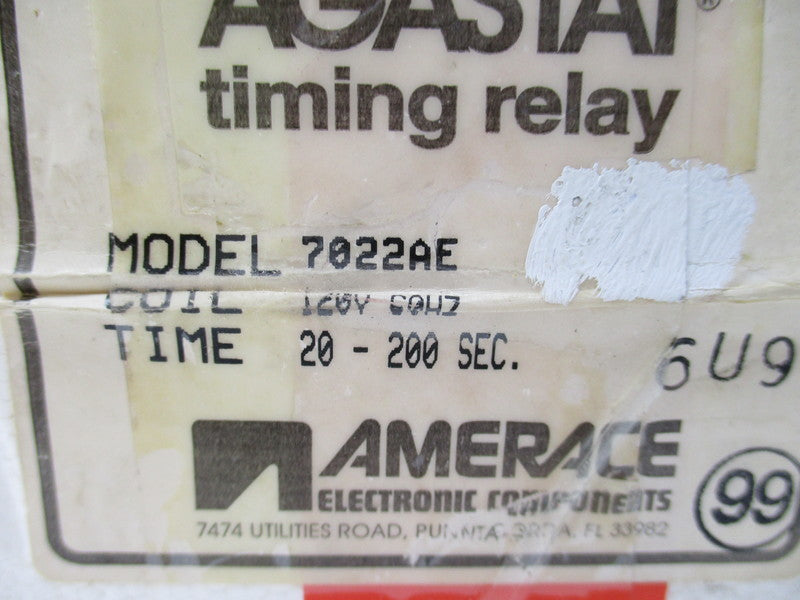 AGASTAT 7022AE TIMING RELAY 120V 20-200SEC * NEW IN ORIGINAL PACKAGE *