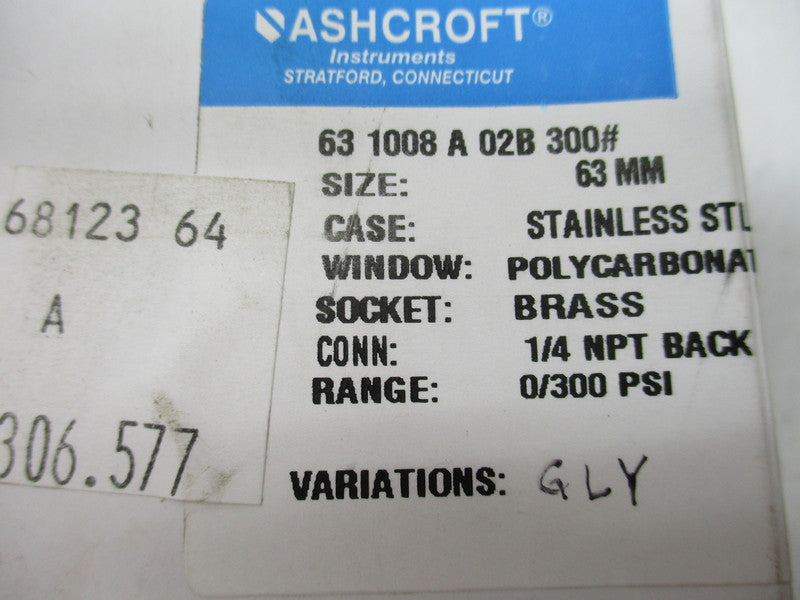 ASHCROFT 63-1008-A-02B-300# 300PSI NSMP