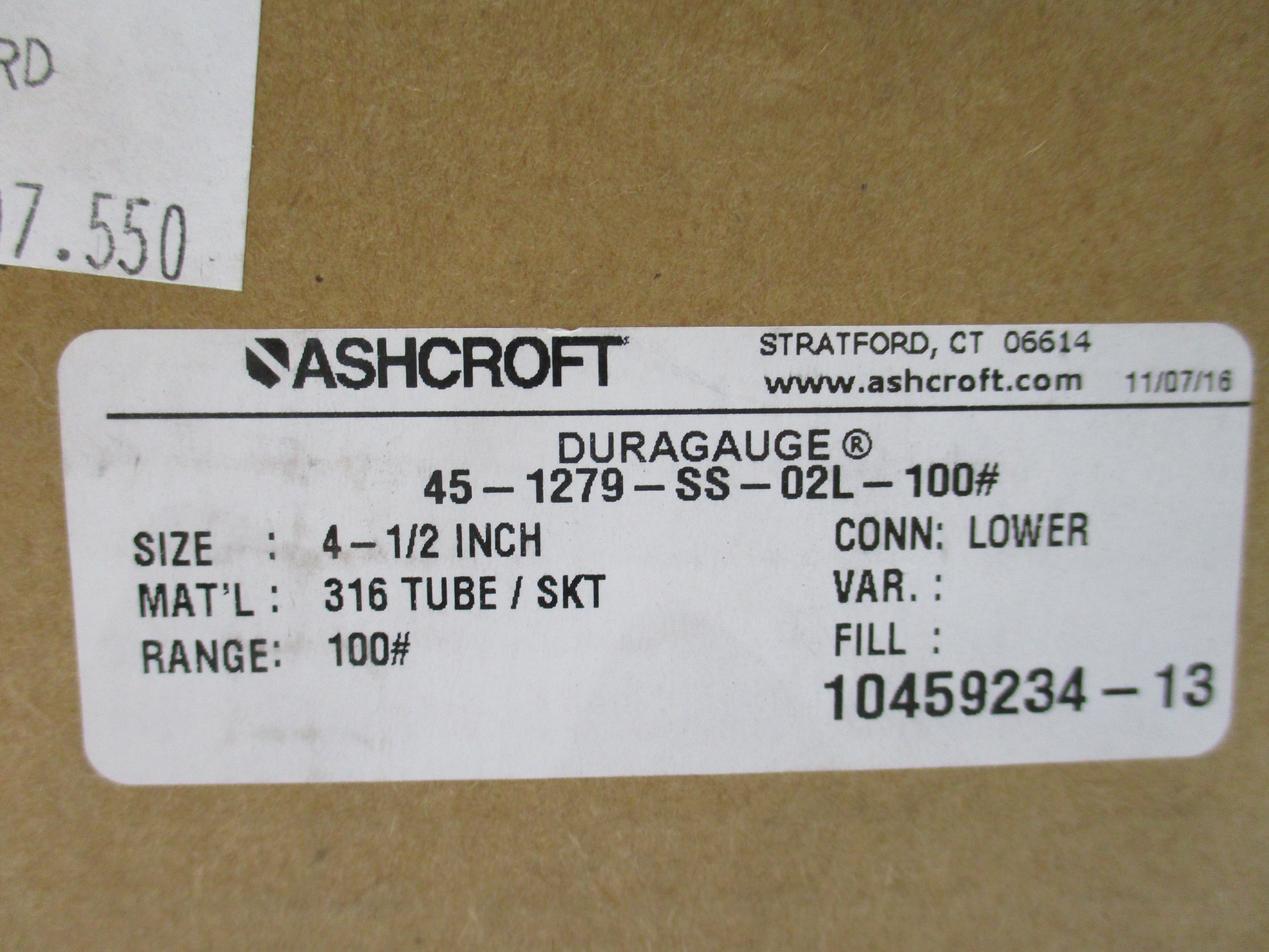 ASHCROFT 451279SS02L100# DURAGAUGE 0-100 PSI *NEW IN BOX*
