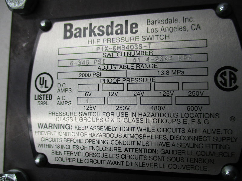 BARKSDALE P1X-GH340SS-T NSMP