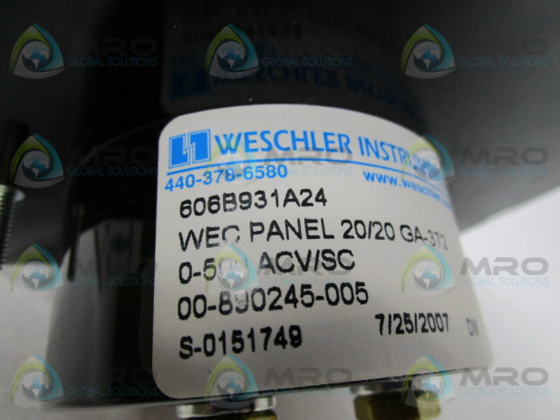 WESCHLER INSTRUMENTS 606B931A24 0-500VOLT PANEL METER  NSMP