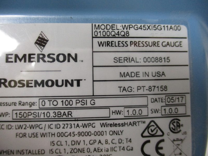 ROSEMOUNT WPG45XI5G11A000100Q4Q8 UNMP