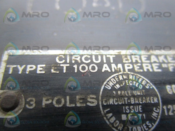 UNDERWRITERS ET100 CIRCUIT BREAKER 3P 15A  UNMP