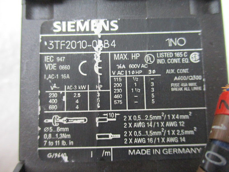 SIEMENS 3TF2010-0BB4 230/690V UNMP