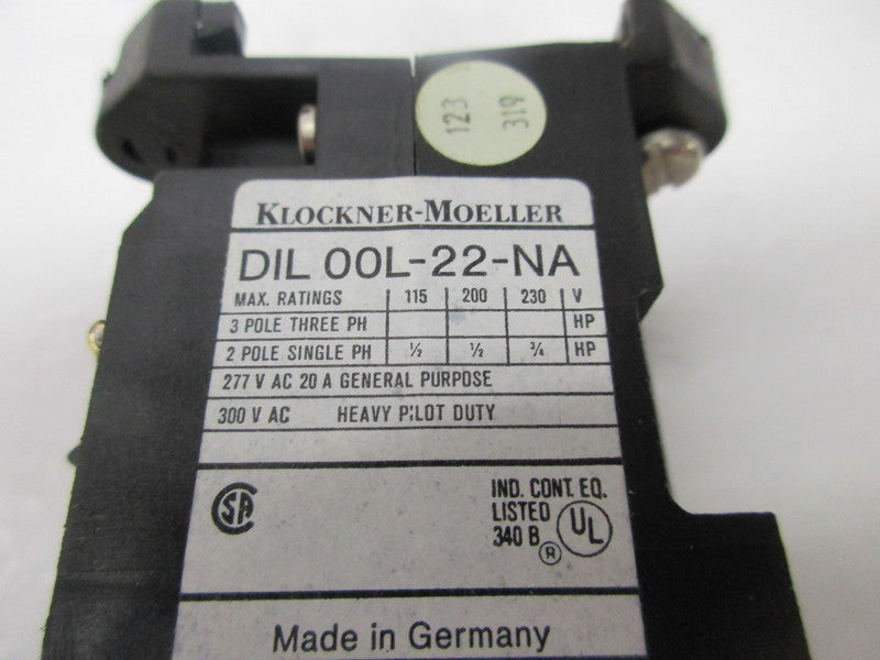 KLOCKNER MOELLER DIL00L-22-NA CONTACTOR 115V 277VAC 20A  NSNP