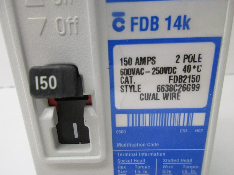 CUTLER HAMMER FDB2150 CIRCUIT BREAKER SER. C 600V 150A NSMP