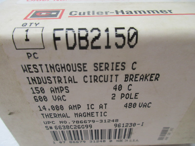 CUTLER HAMMER FDB2150 CIRCUIT BREAKER SER. C 600V 150A NSMP