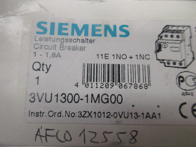 SIEMENS 3VU1300-1MG00 CIRCUIT BREAKER 1-1.6A NSMP