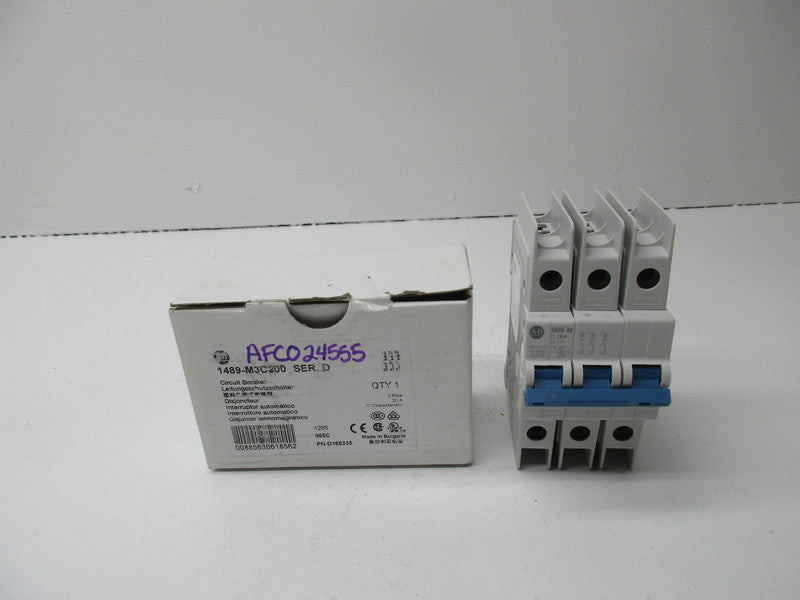 ALLEN BRADLEY 1489-M3C200 CIRCUIT BREAKER SER. D 277/480V 20A NSMP