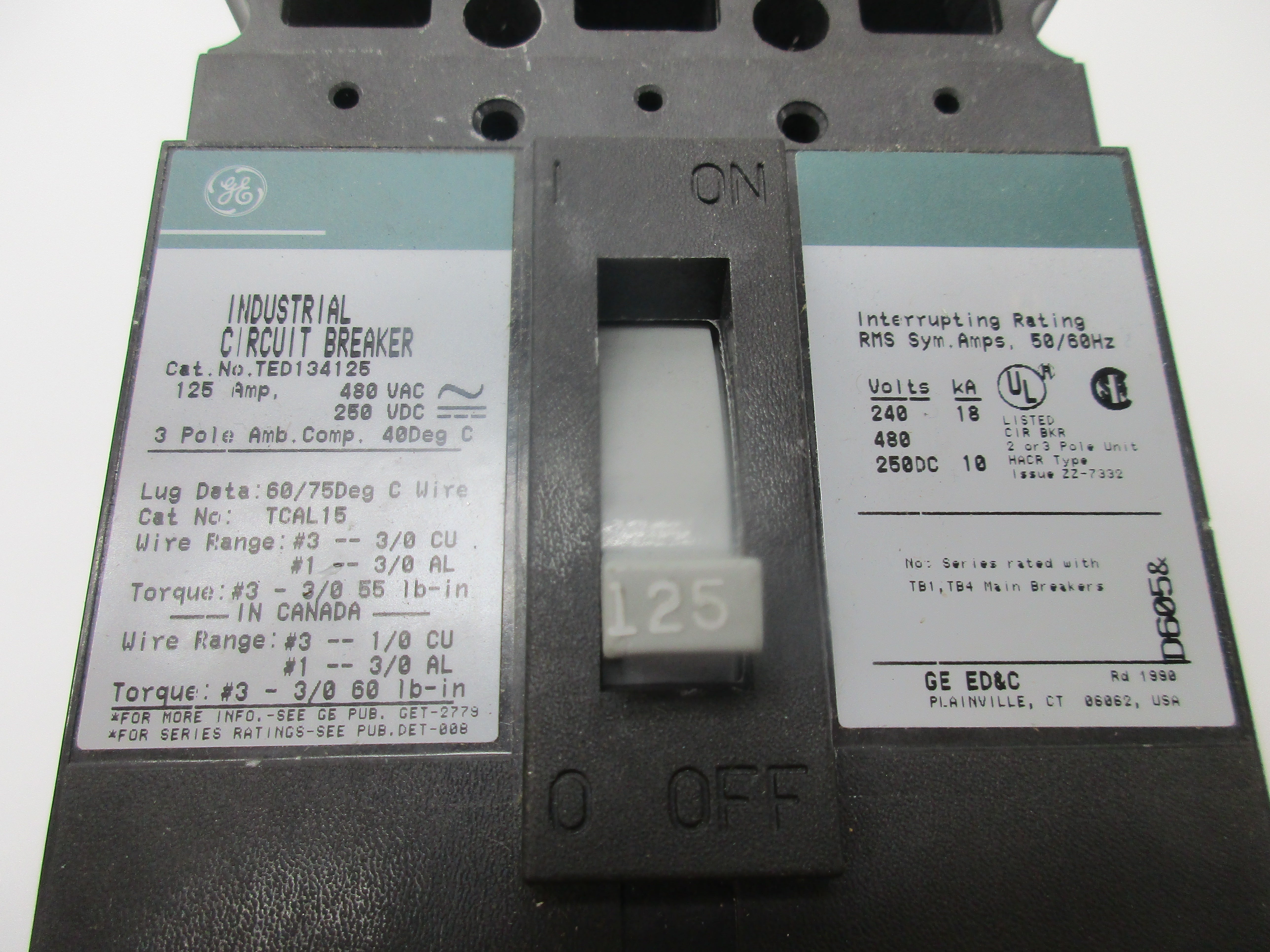 GENERAL ELECTRIC TED134125 CIRCUIT BREAKER 125A  NSNP