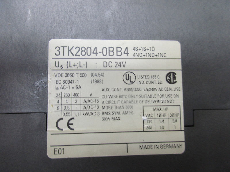 SIEMENS 3TK2804-0BB4 CONTACTOR 300V MAX 6A 24VDC  NSNP