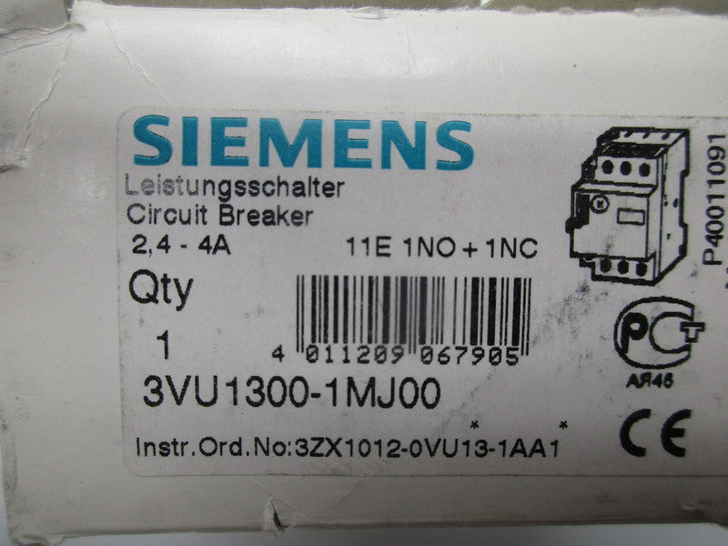 SIEMENS 3VU1300-1MJ00 CIRCUIT BREAKER 2.4-4A NSMP