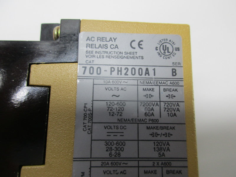 ALLEN BRADLEY 700-PH200A1 AC RELAY SER. B 10A 600V  NSNP