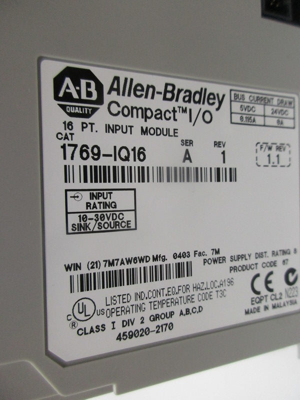 ALLEN BRADLEY 1769-IQ16 SER. A F/W 1.1 NSMP