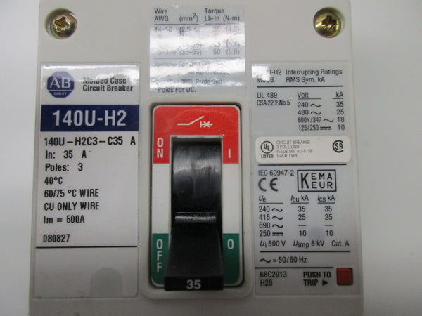 ALLEN BRADLEY 140U-H2C3-C35 CIRCUIT BREAKER 35A  UNMP