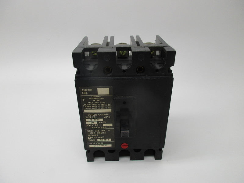 CUTLER HAMMER FC3020 CIRCUIT BREAKER 20A 600VAC  UNMP