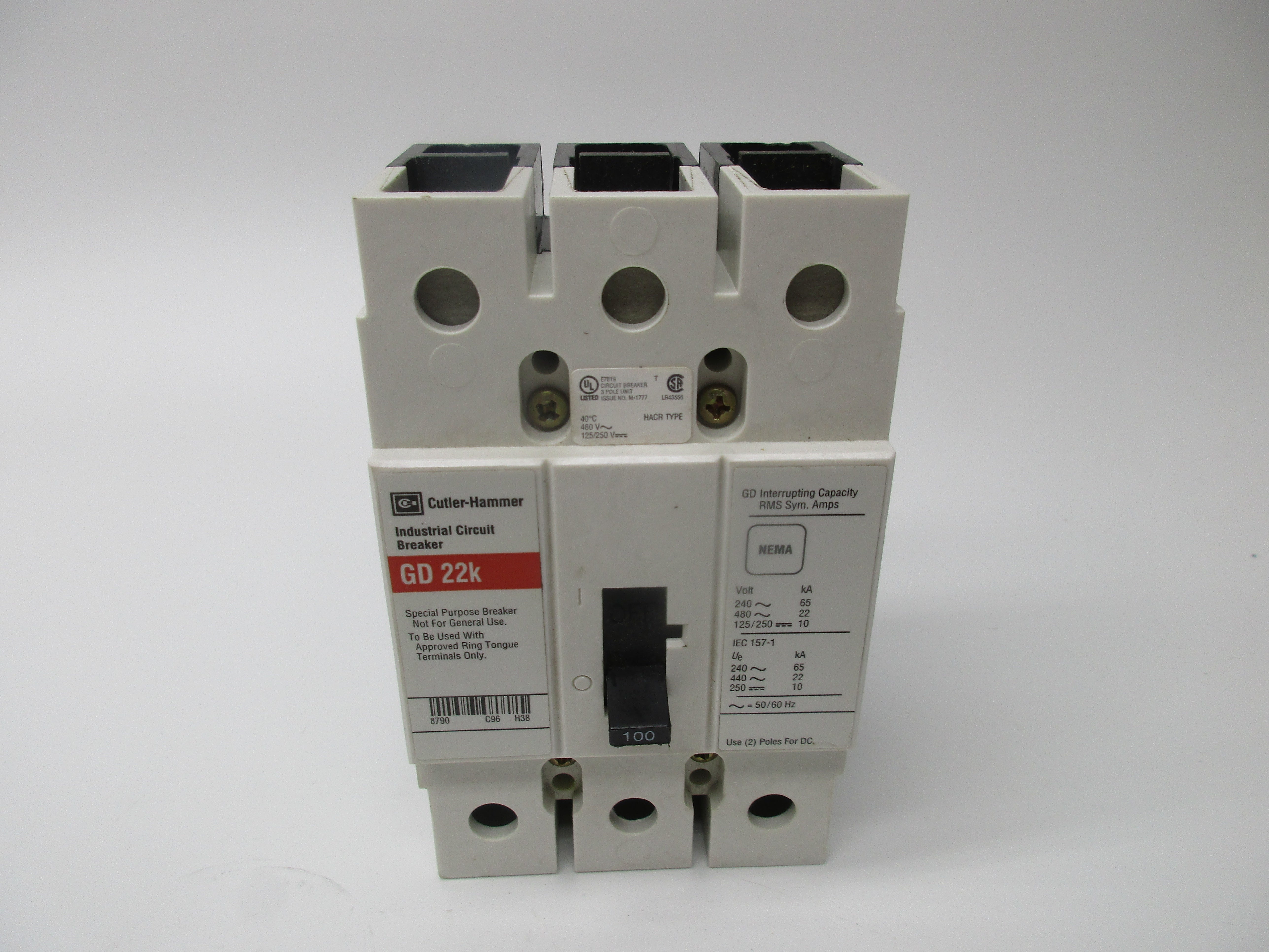 CUTLER HAMMER GD3100D GD22K CIRCUIT BREAKER 100A NSMP