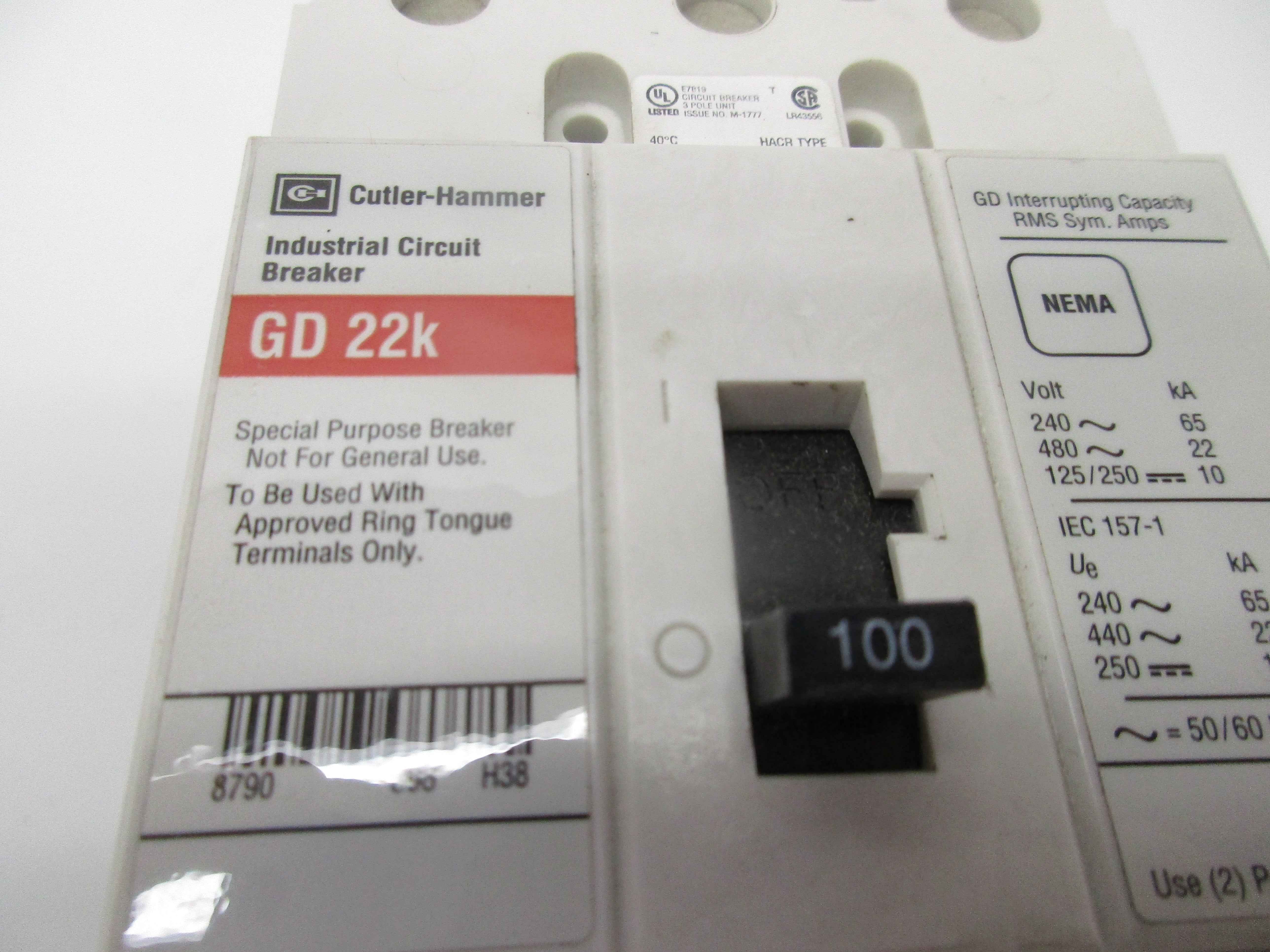 CUTLER HAMMER GD3100D GD22K CIRCUIT BREAKER 100A NSMP
