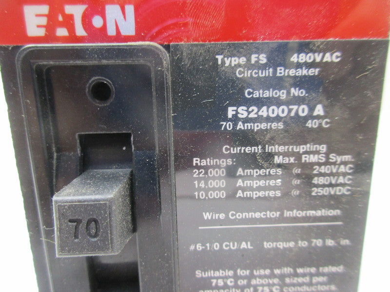 EATON CUTLER HAMMER FS240070A CIRCUIT BREAKER 70A 480VAC  NSNP