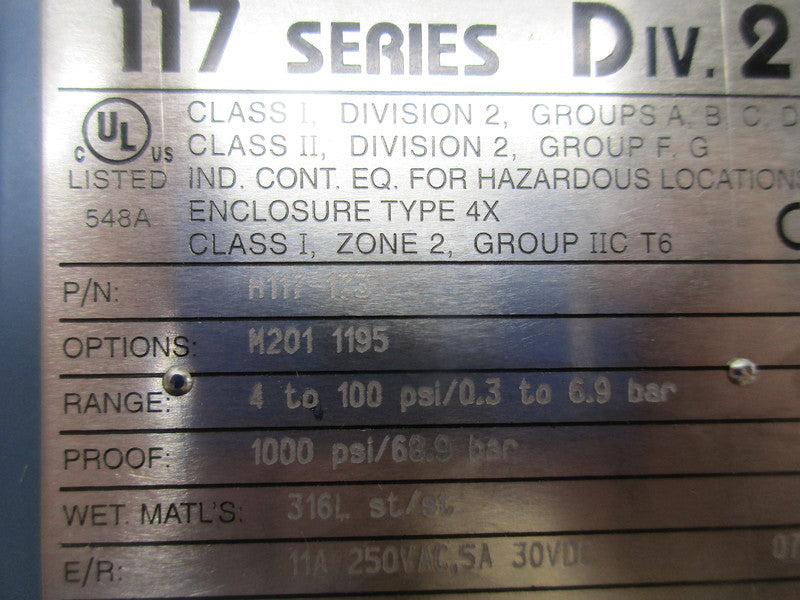 UNITED ELECTRIC H117-173 NSMP