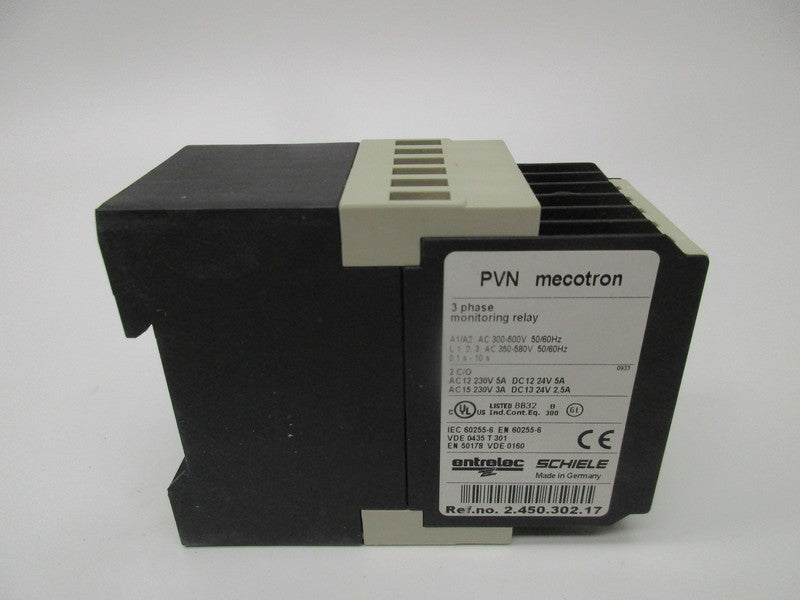 ENTRELEC SCHIELE 2.450.302.17 3 PHASE MONITORING RELAY 300-500V NSMP
