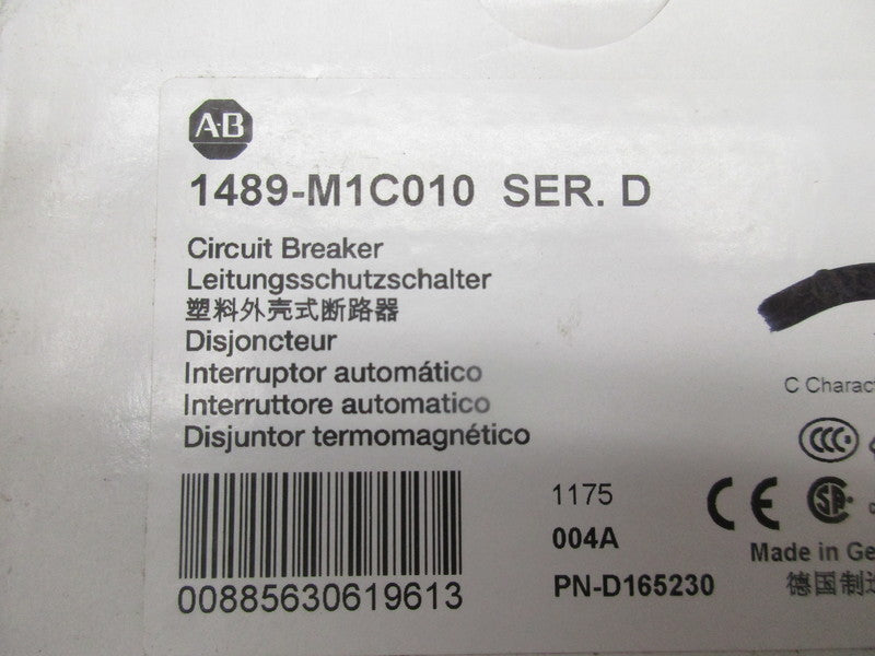 ALLEN BRADLEY 1489-M1C010 CIRCUIT BREAKER SER. D 1A 277V NSMP