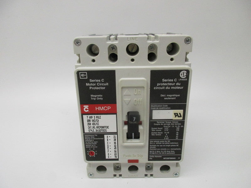 CUTLER HAMMER HMCPS007C0C 3A16272G31 CIRCUIT BREAKER 7A 600VAC  NSNP