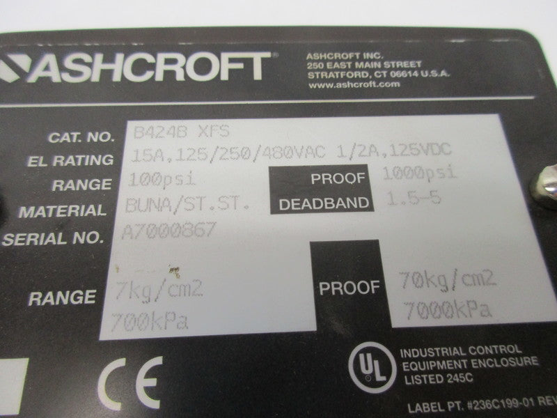 ASHCROFT B424BXFS 480VAC 100-1000PSI NSMP