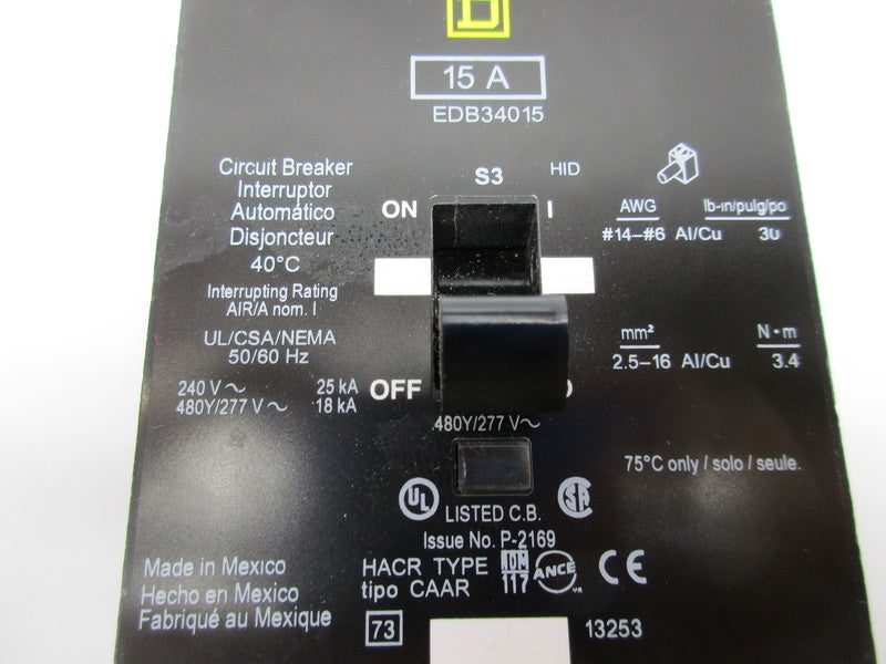 SQUARE D EDB34015 15A 480Y/277V NSMP