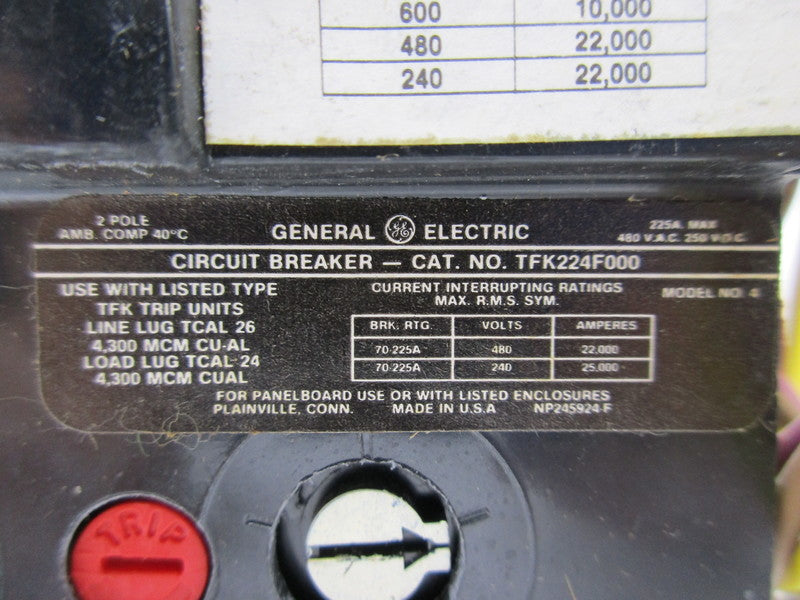 GENERAL ELECTRIC TFK224F000 225A 480VAC UNMP