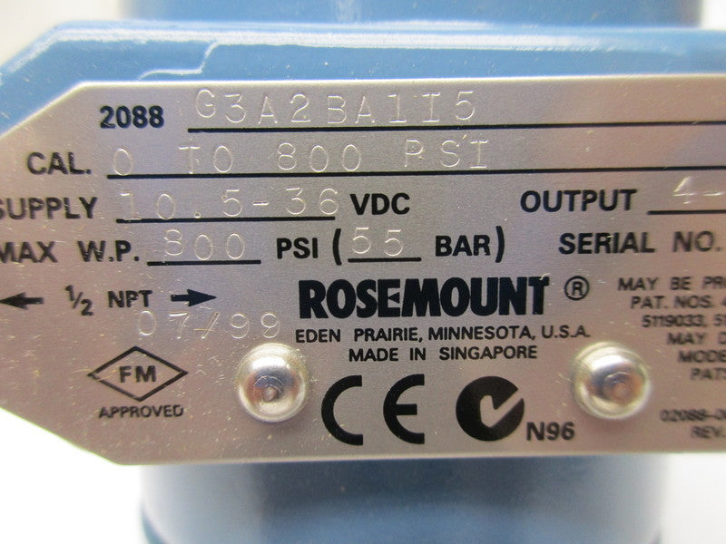 ROSEMOUNT 2088G3A2BA1I5 10.5-36VDC 800PSI NSMP