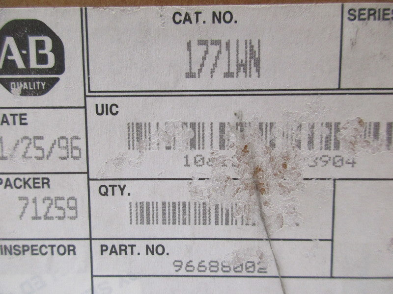 ALLEN BRADLEY 1771-WN DATE: 1/25/96 NSFS