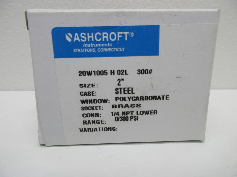 ASHCROFT 20W1005H02L300 PRESSURE GAUGE 0-300 PSI  NSMP