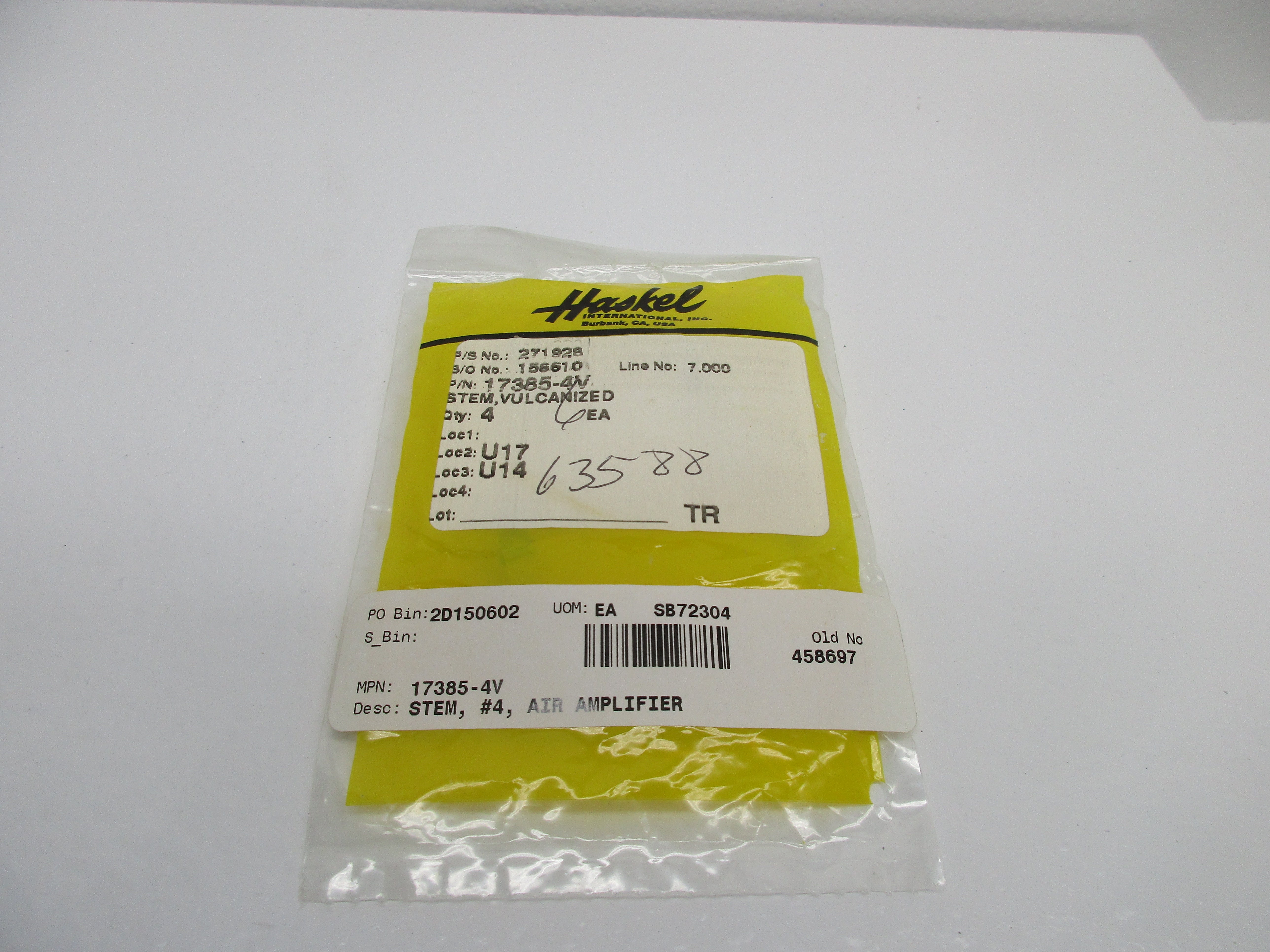HASKEL 17385-4V VULCANIZED STEM * NEW IN FACTORY BAG *