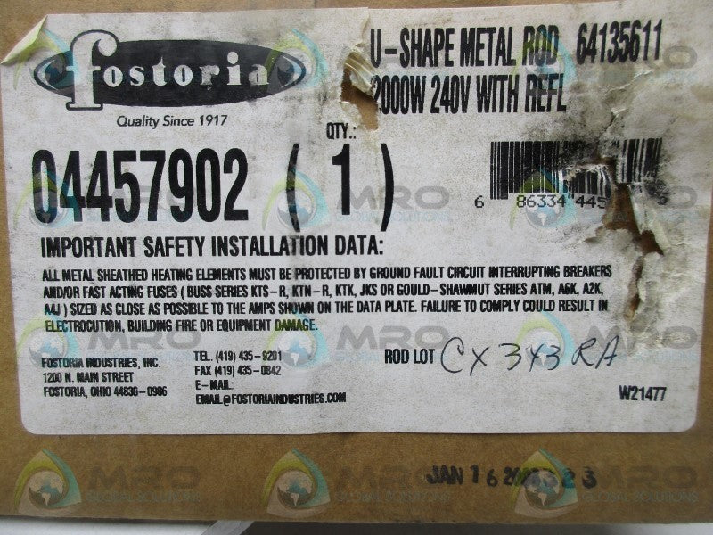 FOSTERIA 04457902 64135611 U-SHAPE METAL ROD 2000W 240V * FACTORY SEALED *