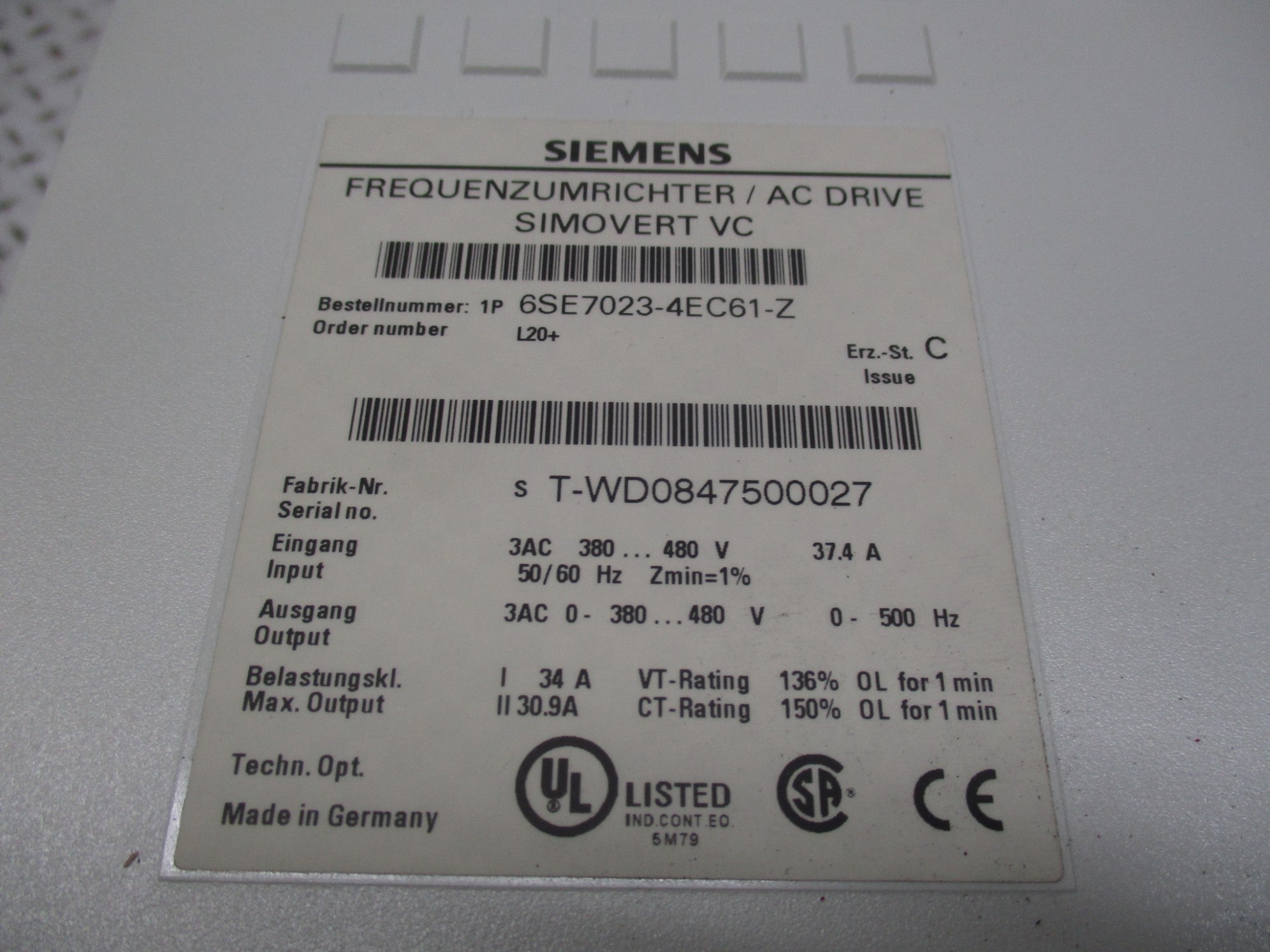 SIEMENS 6SE7023-4EC61-Z+L20 NSMP
