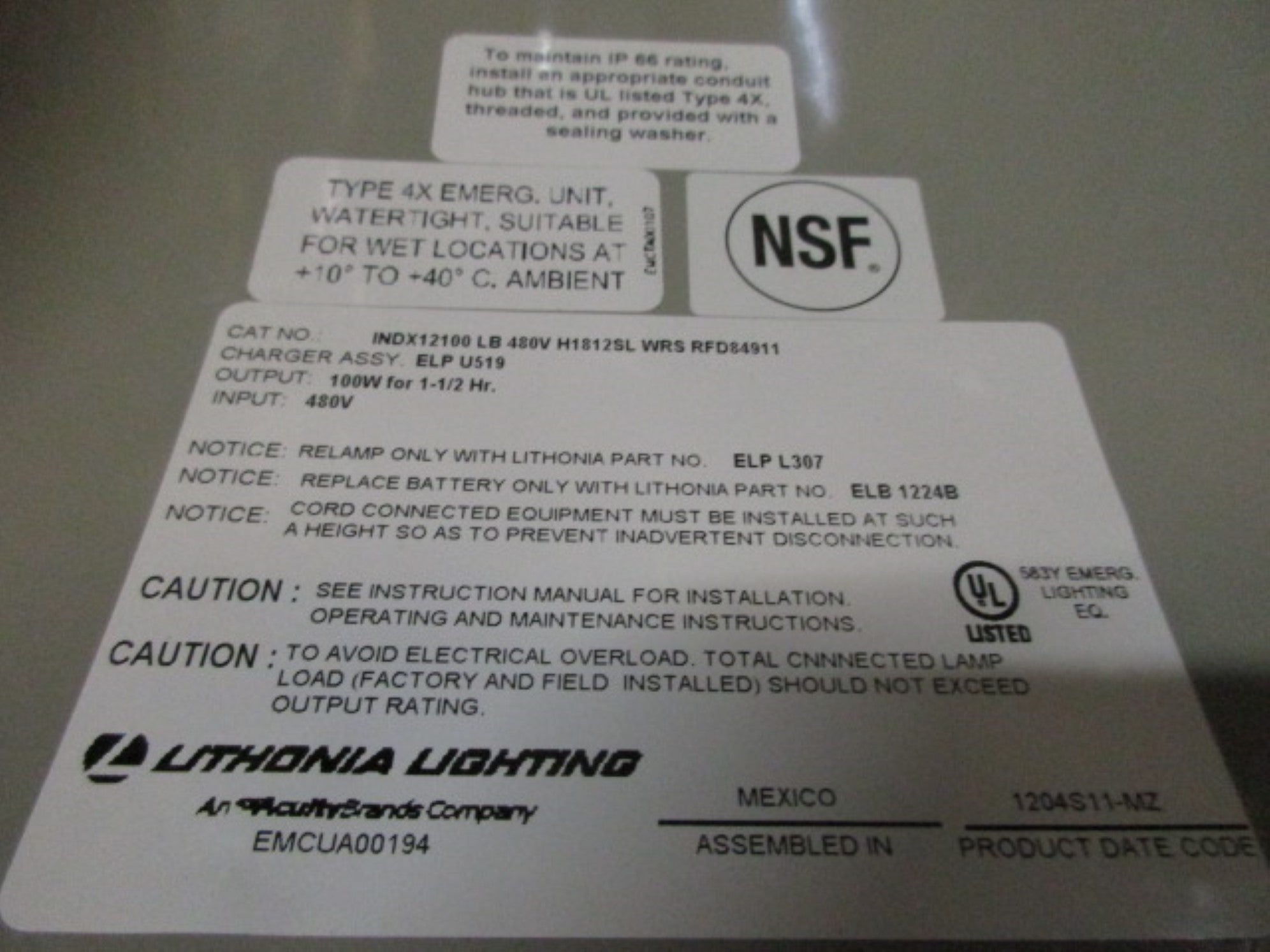 LITHONIA INDX12100LB NSMP