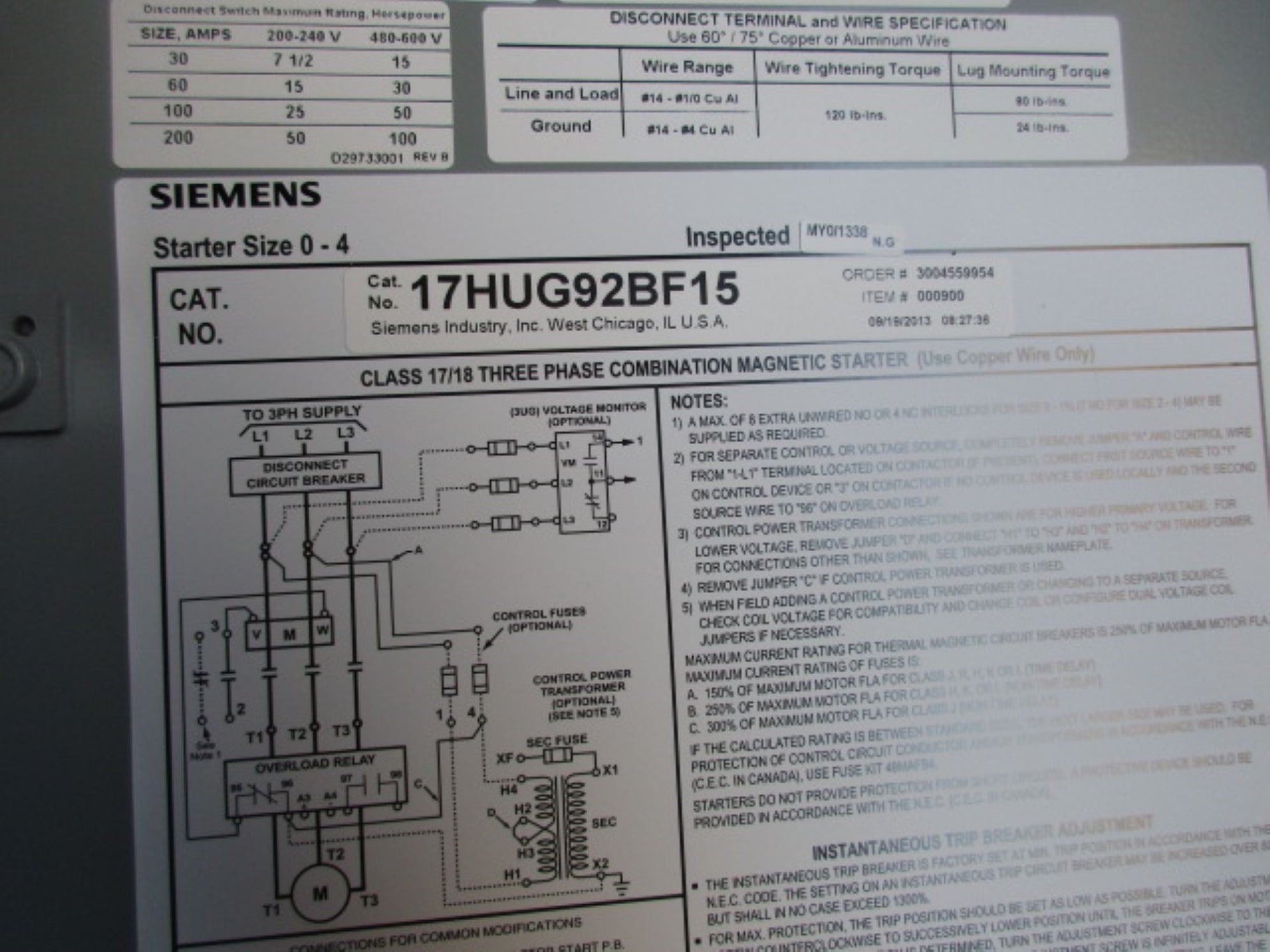 SIEMENS 17HUG92BF15 NSMP