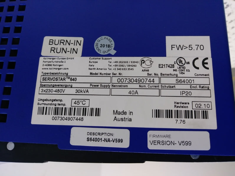 KOLLMORGEN S64001-NA-V599 NSMP