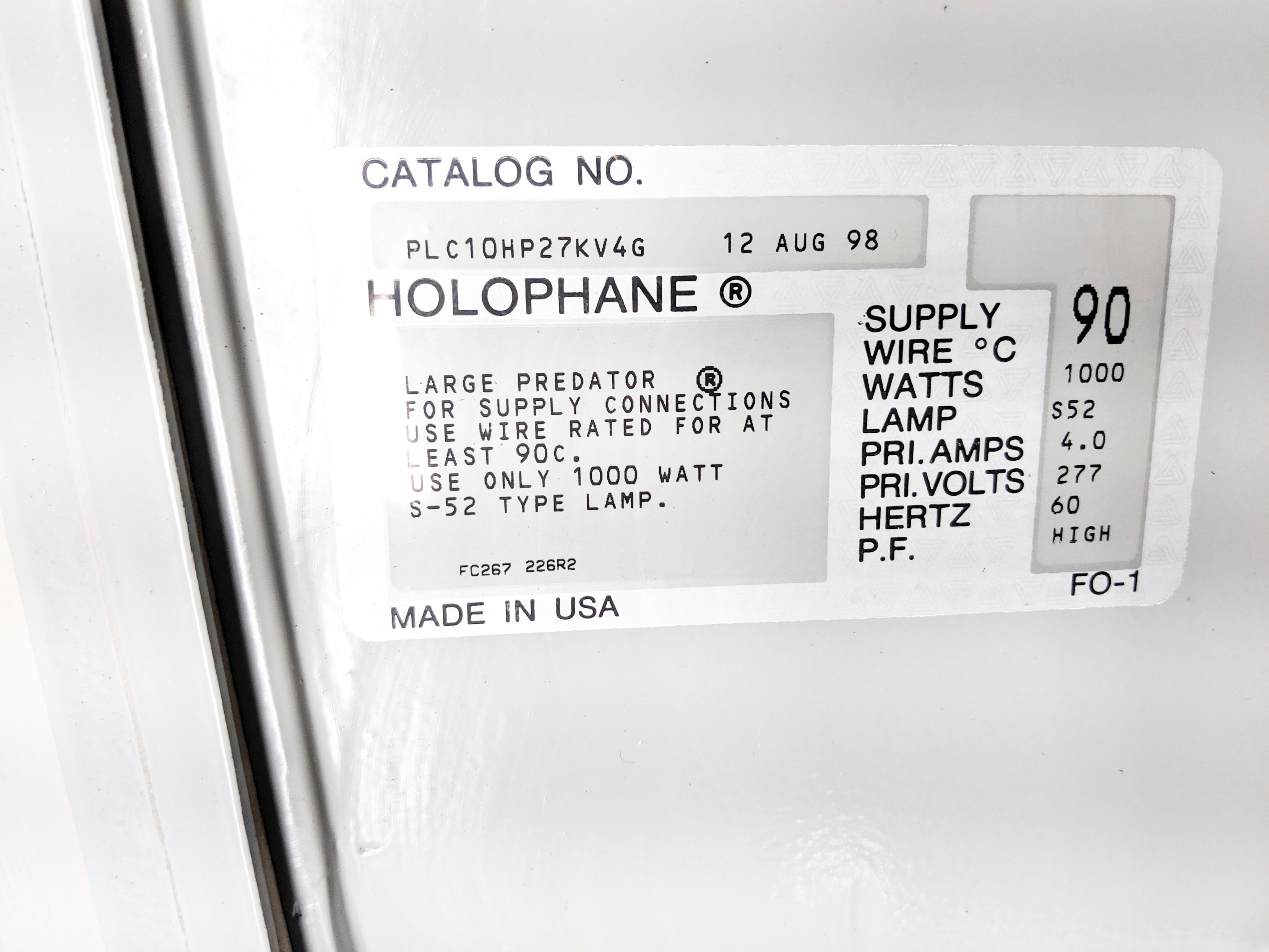 HOLOPHANE PLC10HP27KV4G LARGE PREDATOR NSNP