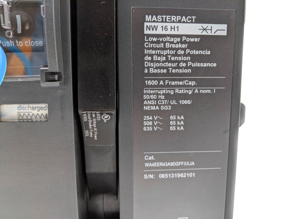 SQUARE D MASTERPACT NW16H1 WA4EER43A9DGFFXXJA BF-5.0A-SR REMAN