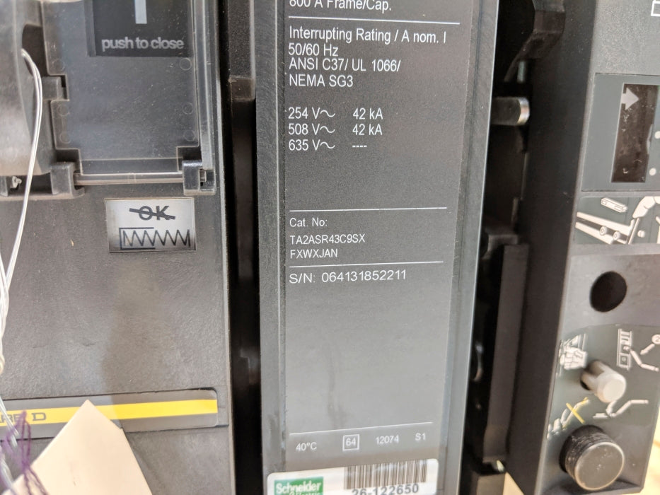 SQUARE D MASTERPACT NT08N1 TA2ASR43C9SXFXWXJAN REMAN