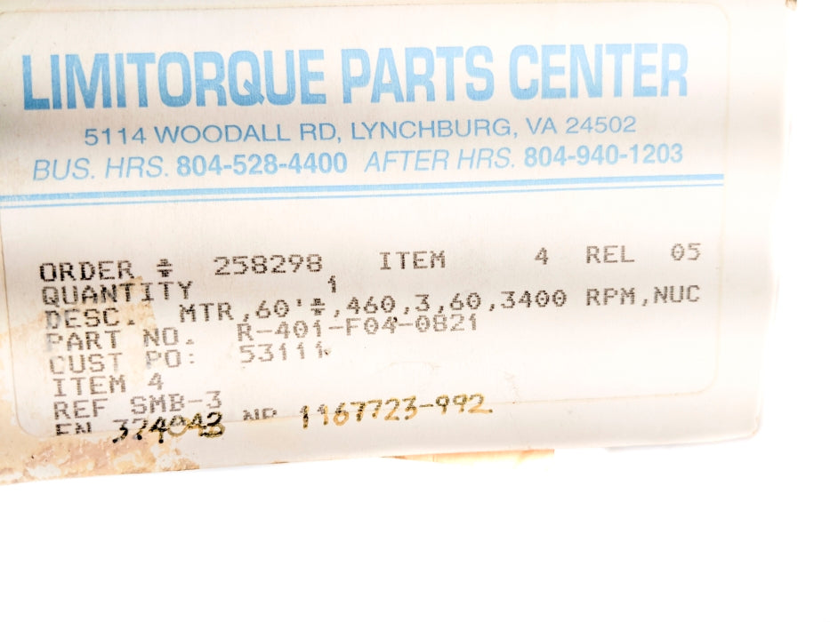 LIMITORQUE 1YF050212 R-401-F04-0821 210TY NSNP