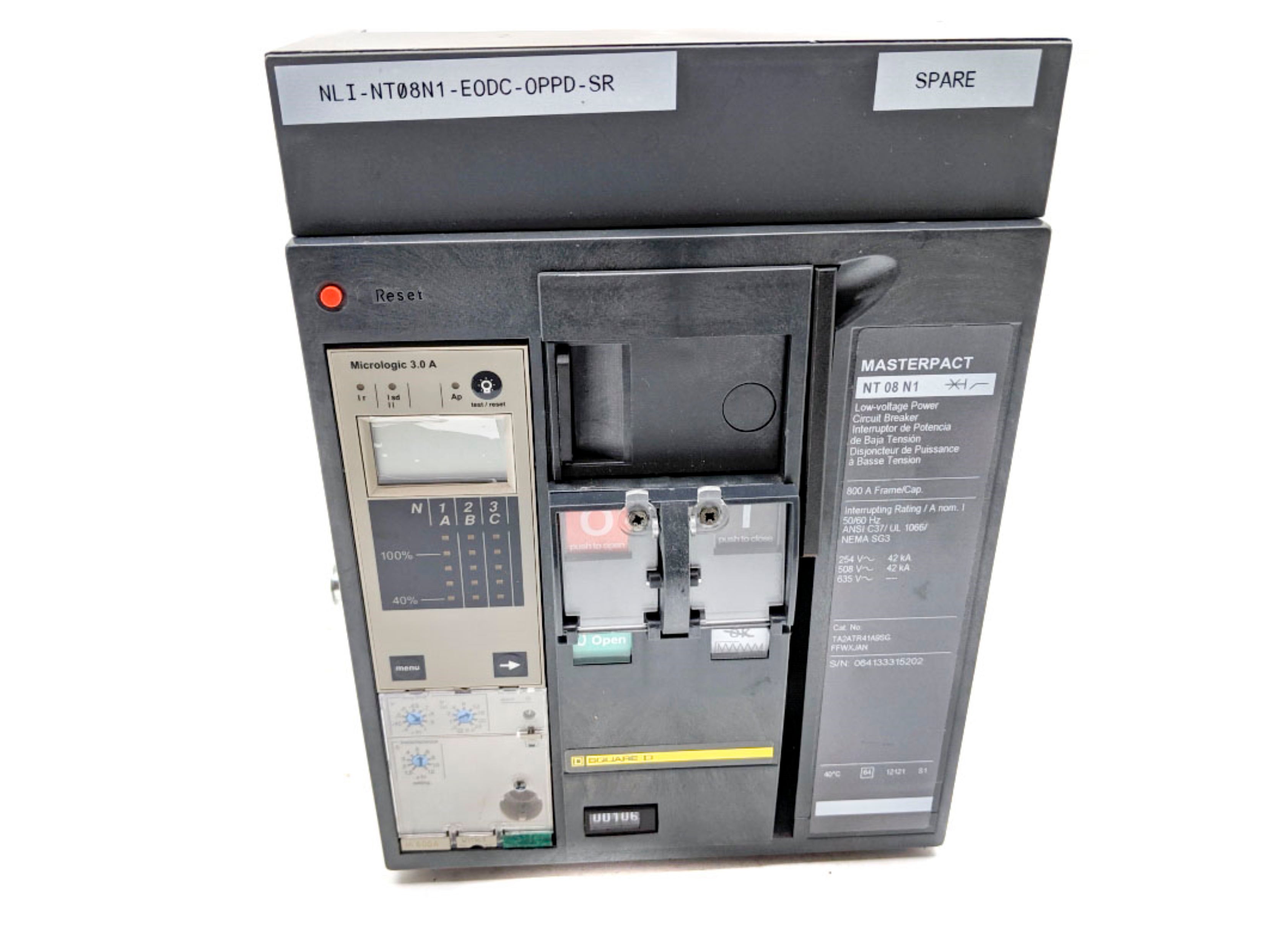 SQUARE D MASTERPACT NT08N1 TA2ATR43A9SXFXWXJAN REMAN