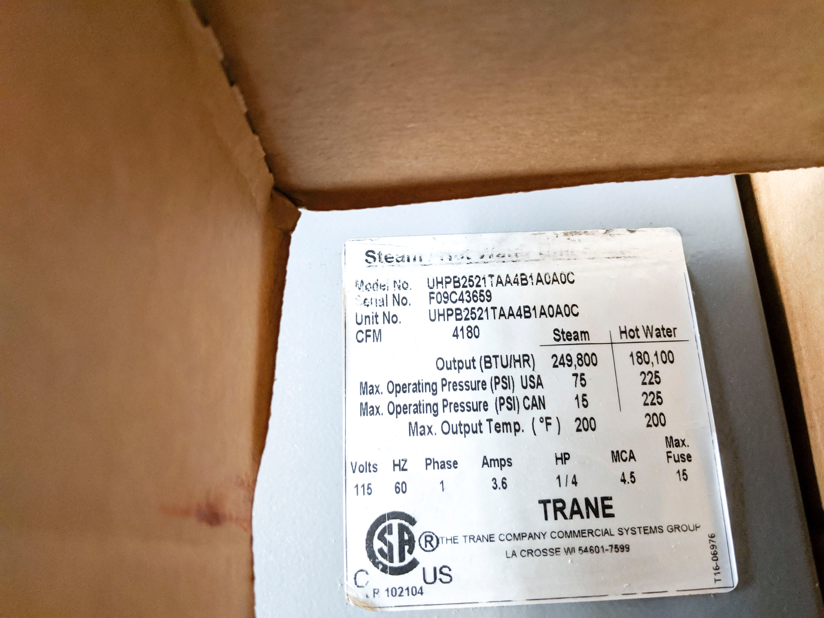 TRANE UHPB2521TAA4B1A NSMP