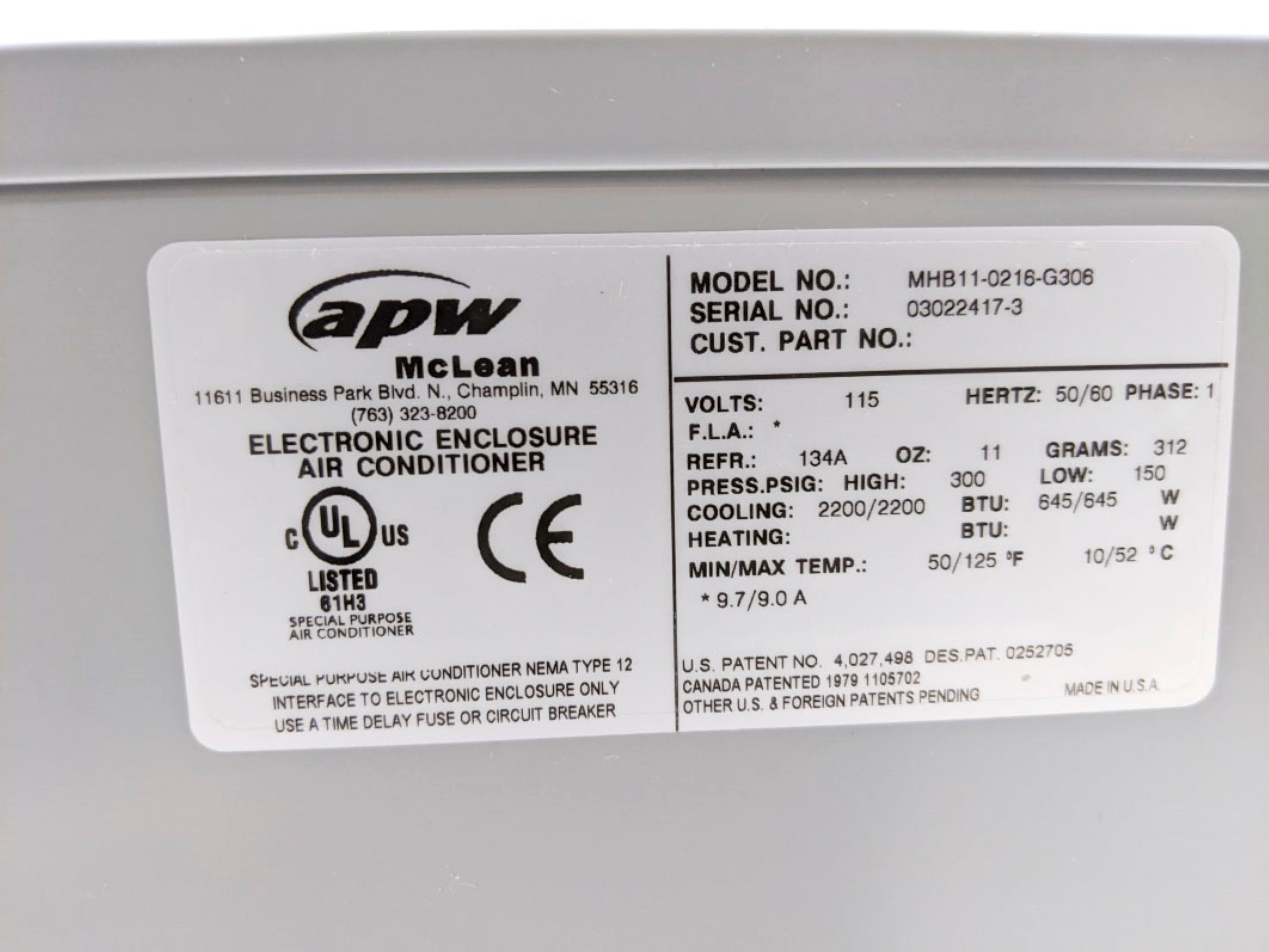 APW MCLEAN MHB11-0216-G306 NSMP
